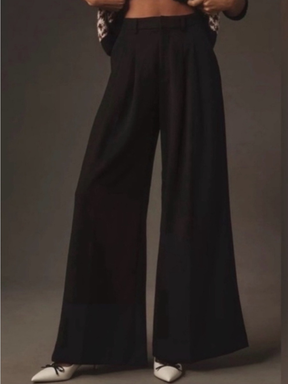 Maeve Anthropologie Avery Black Wide-Leg Pleated Trousers Pants